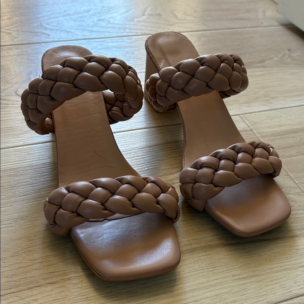 Braided Tan Heeled Sandals
